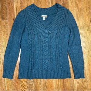 St. Johns Bay Blue cable knit sweater with button detail